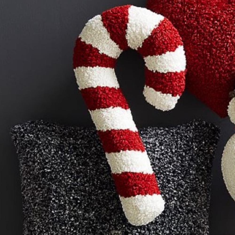 Cozy Teddy Faux Fur Candy Cane Shaped Pillow
